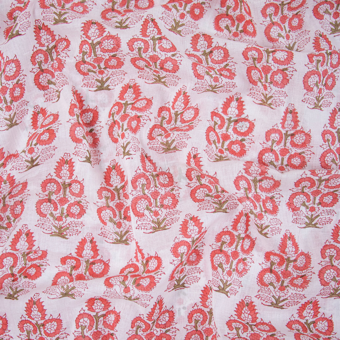 Pink Flower Plant Block Print Soft Cotton Jaipuri Fabric 