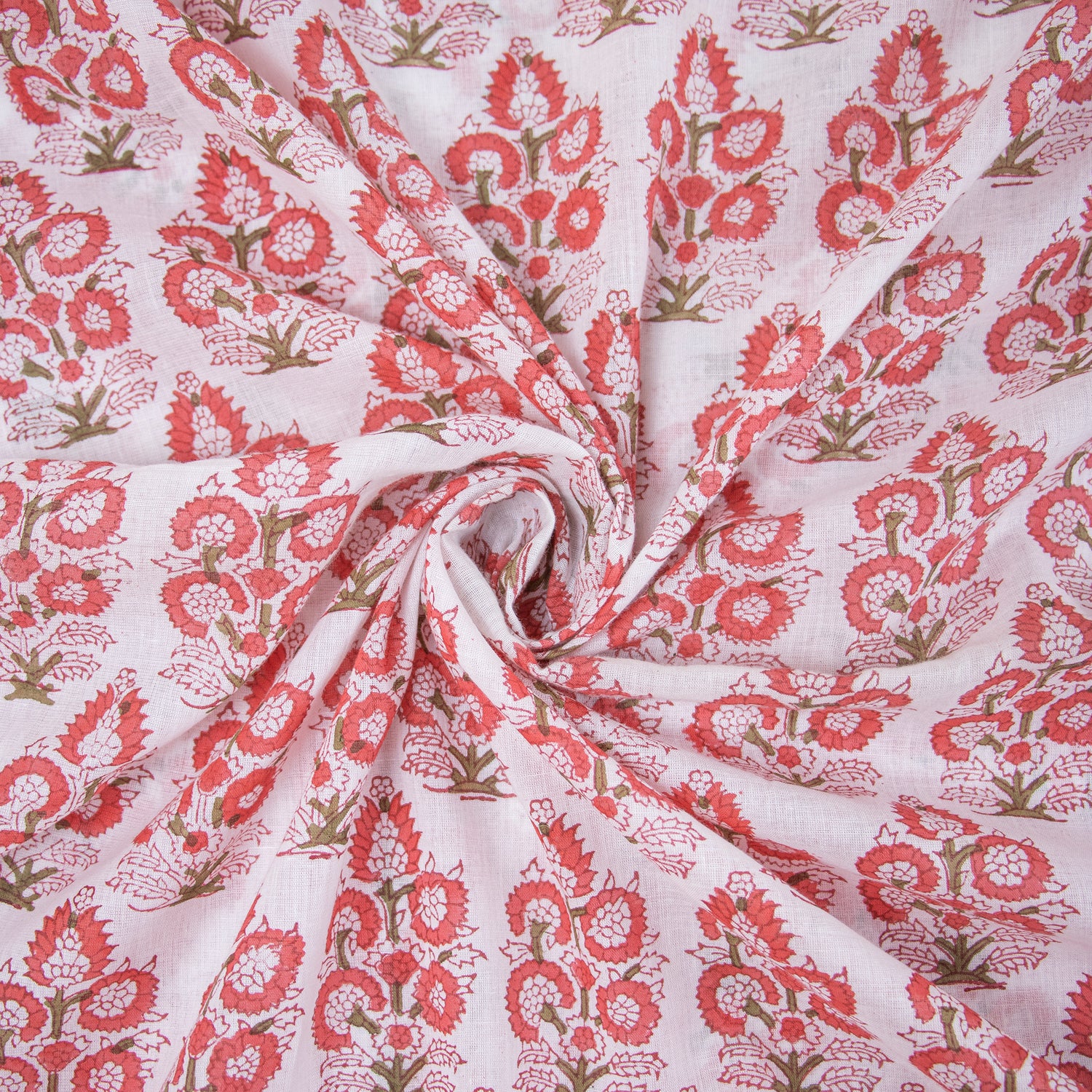 Pink Flower Plant Block Print Soft Cotton Jaipuri Fabric 