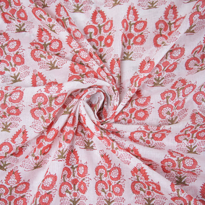 Pink Flower Plant Block Print Soft Cotton Jaipuri Fabric 