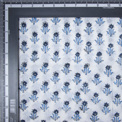 Stunning Handmade Block Printed Blue Buti Voile Cotton Fabric Cloth