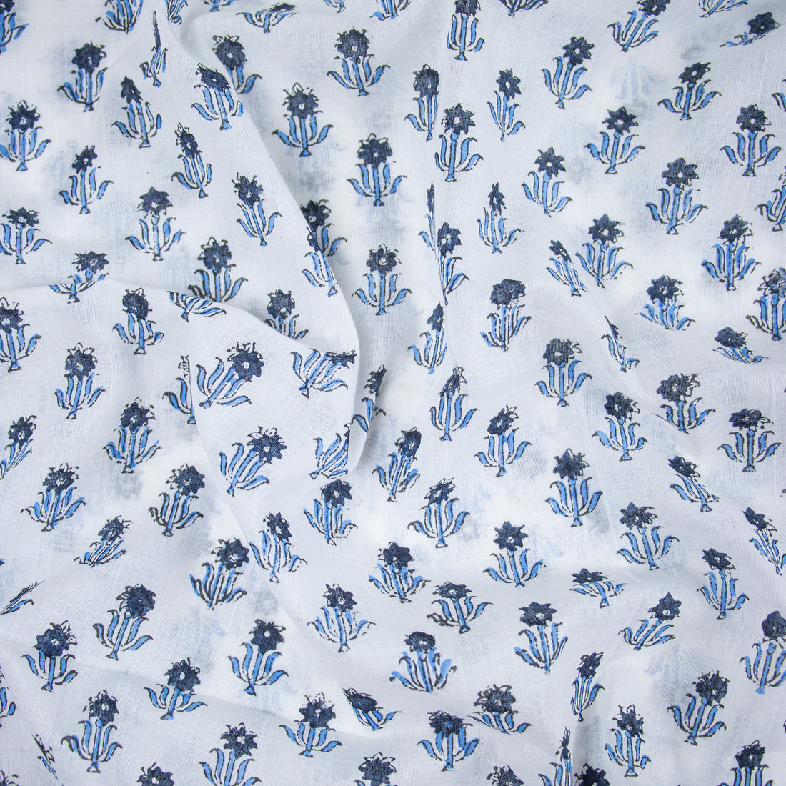 Blue Floral Block Print Jaipur Cotton Fabric