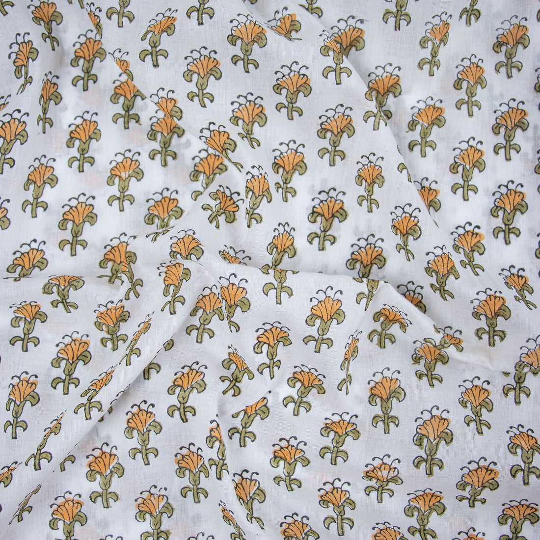 Yellow Green Floral Printed Cotton Silk Fabric Jaipur Material