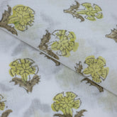 Hand Block Green Floral Print Voile Cotton Fabric