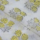 Yellow Floral Hand Block Print Organic Cotton Fabric