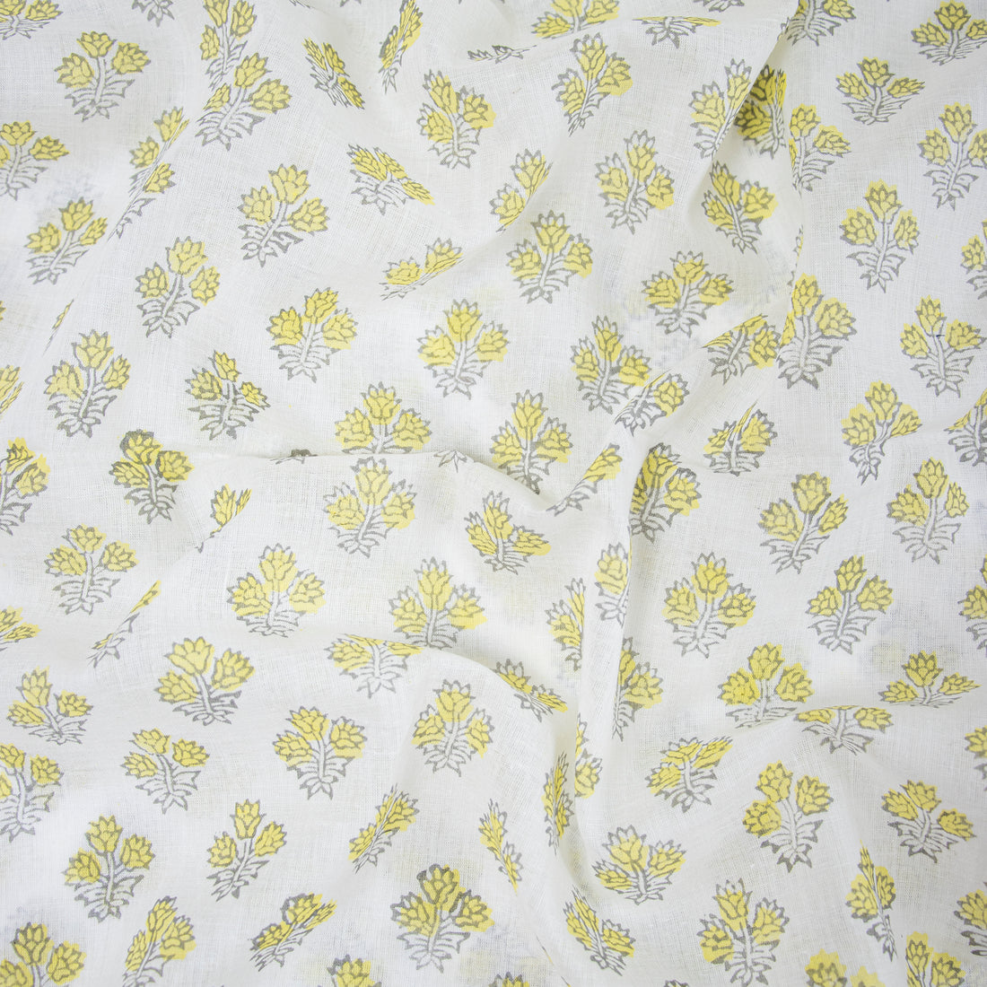 Yellow Floral Hand Block Print Organic Cotton Fabric