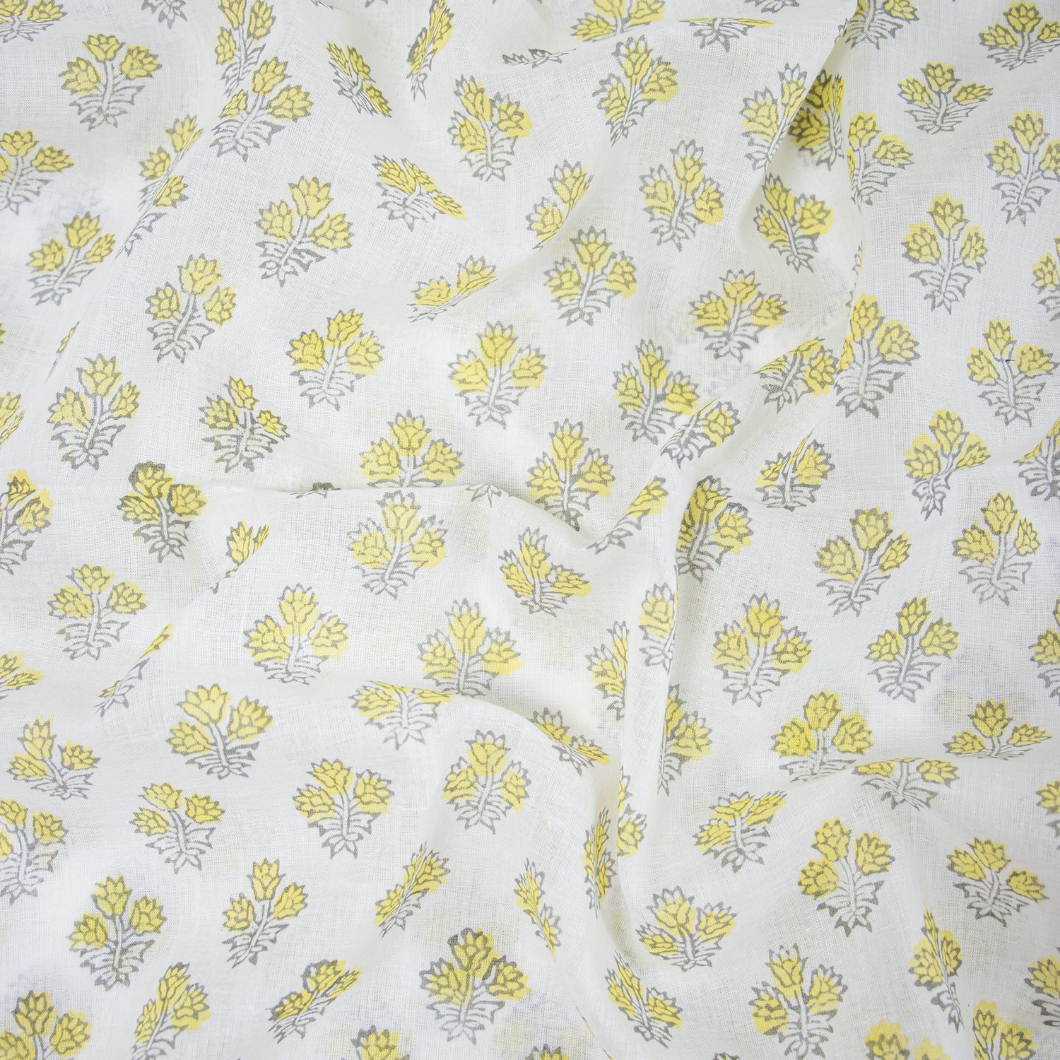 Yellow Floral Hand Block Print Organic Cotton Fabric