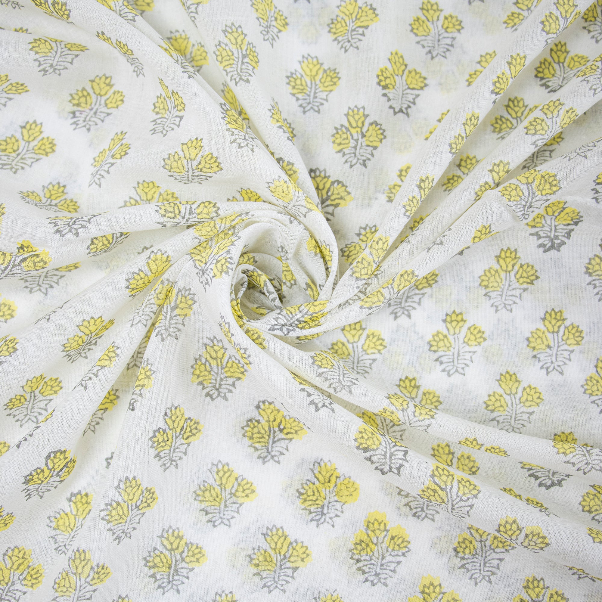 Yellow Floral Hand Block Print Organic Cotton Fabric