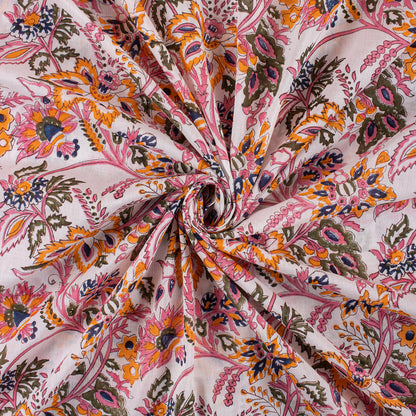 Multicolor Floral Hand Block Print Soft Cotton Fabric