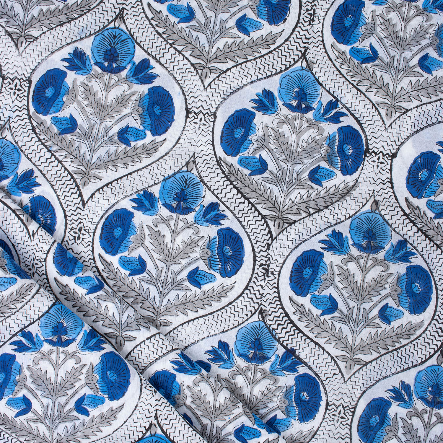 Blue Flower Plant Printed Cotton Material
