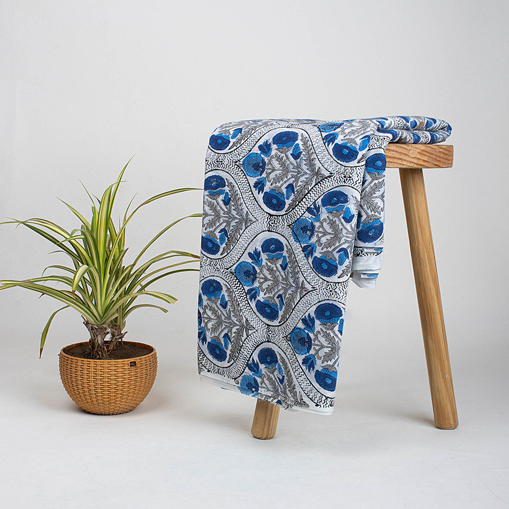 Blue Flower Plant Printed Cotton Material