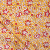 Dress Fabric - Orange Floral Hand Block Printed Fabric