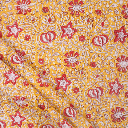 Dress Fabric - Orange Floral Hand Block Printed Fabric