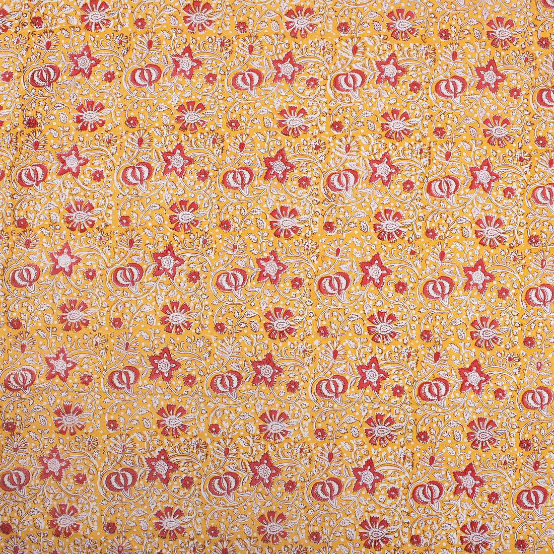Dress Fabric - Orange Floral Hand Block Printed Fabric