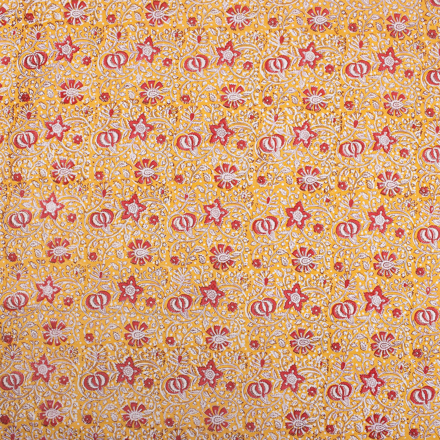Dress Fabric - Orange Floral Hand Block Printed Fabric