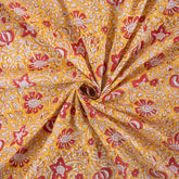 Dress Fabric - Orange Floral Hand Block Printed Fabric