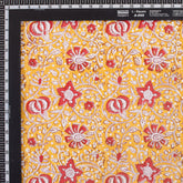 Dress Fabric - Orange Floral Hand Block Printed Fabric