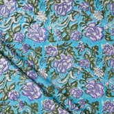 Light Weighted Blue Floral Hand Block Printed Fabric Online