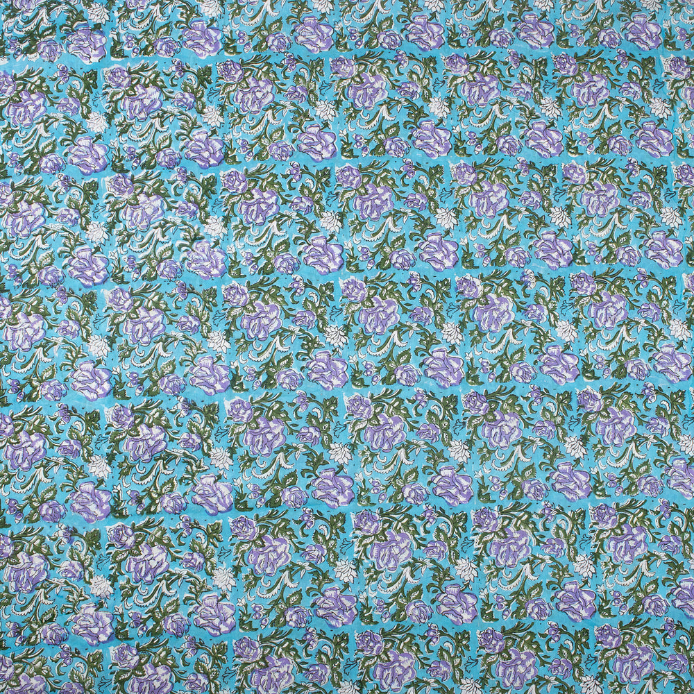Light Weighted Blue Floral Hand Block Printed Fabric Online