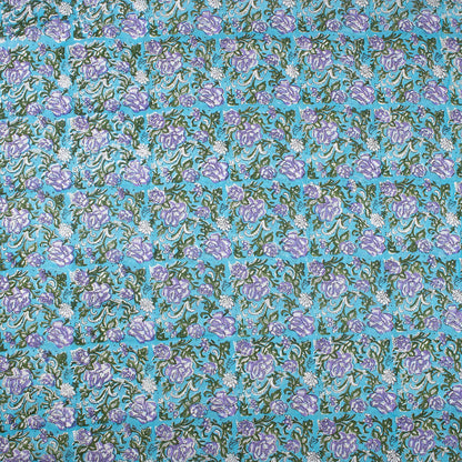 Light Weighted Blue Floral Hand Block Printed Fabric Online
