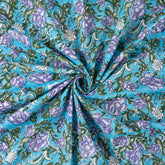 Light Weighted Blue Floral Hand Block Printed Fabric Online