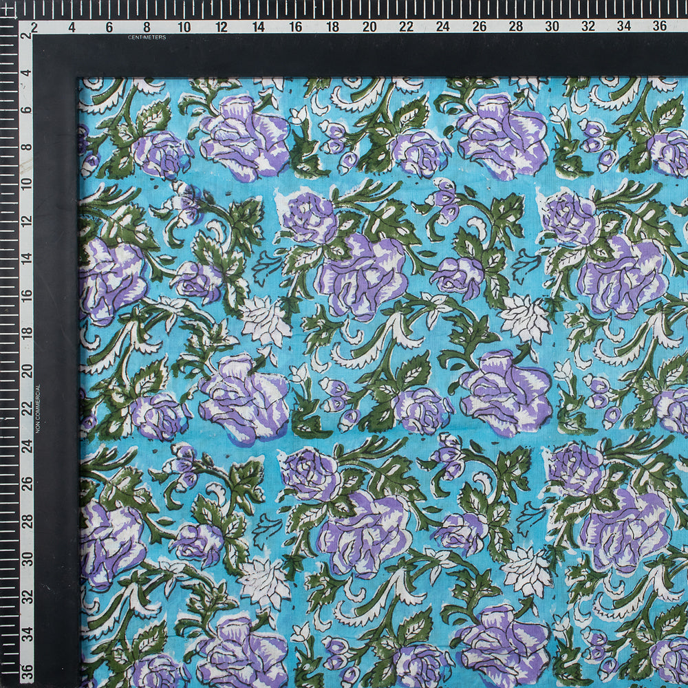 Light Weighted Blue Floral Hand Block Printed Fabric Online