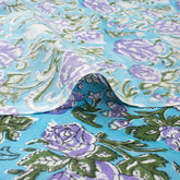 Light Weighted Blue Floral Hand Block Printed Fabric Online