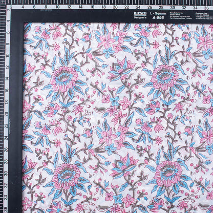 Pink Floral Indian Hand Block Printed Pure Cotton Eco Friendly Fabric