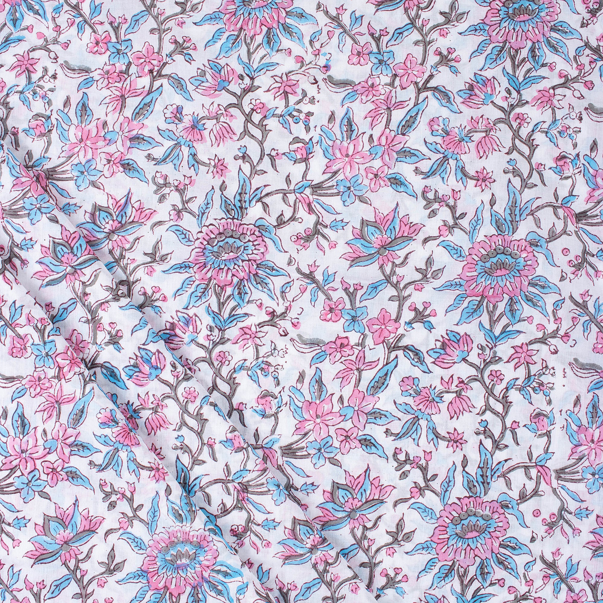 Pink Floral Jaipur Block Print Fabric