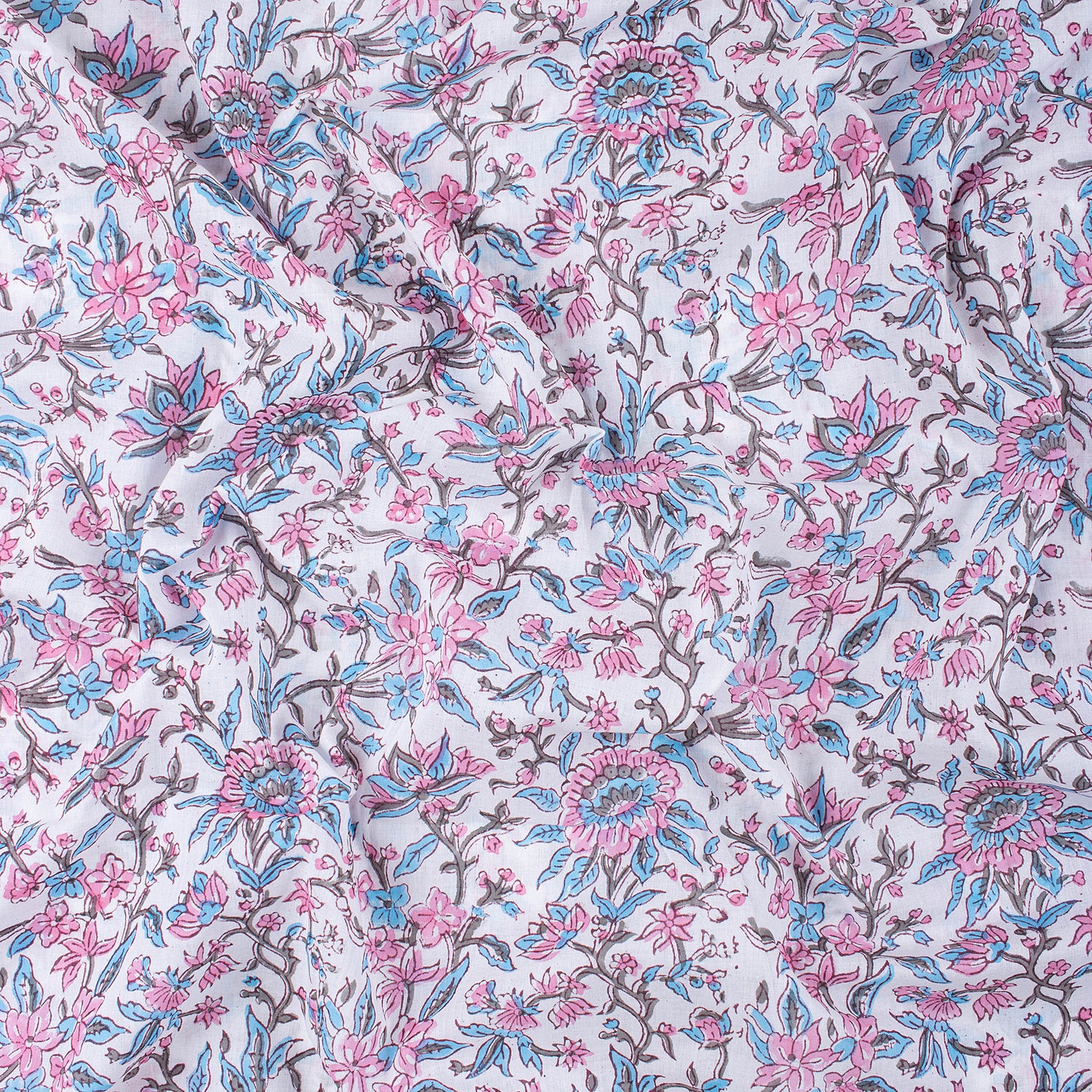 Pink Floral Jaipur Block Print Fabric