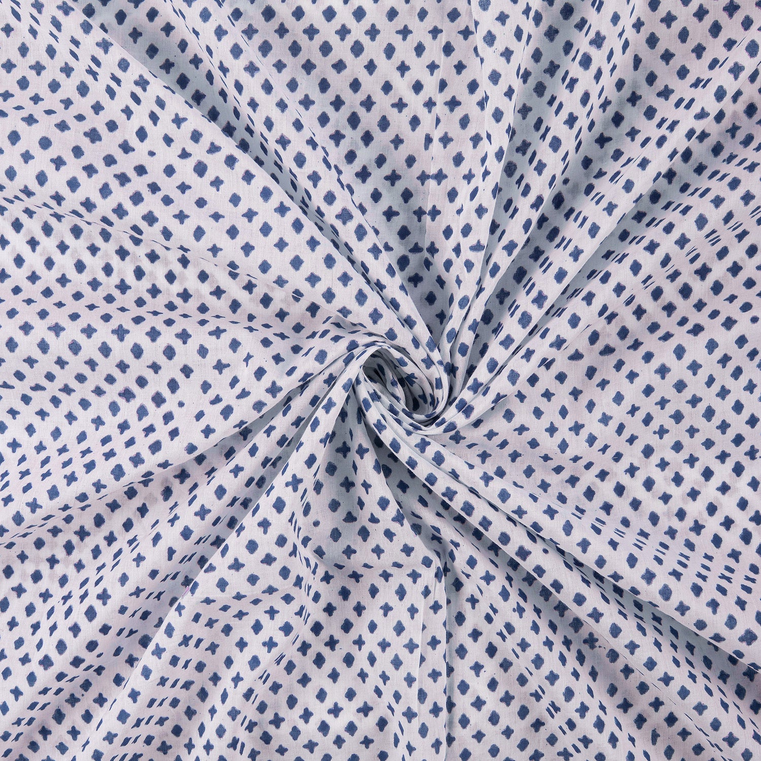 Blue Abstract Hand Block Printed Fabric for Kurti Fabric