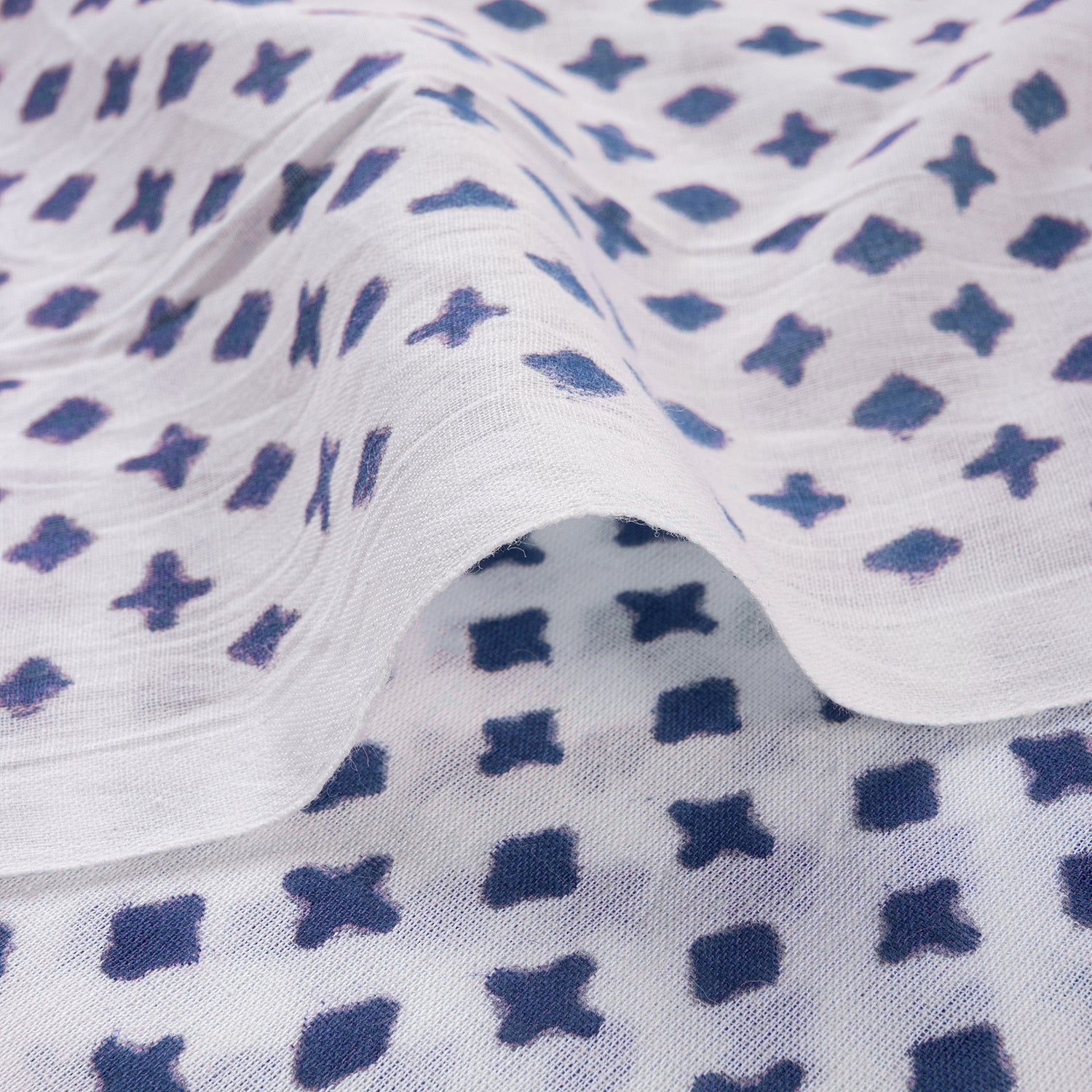 Blue Abstract Hand Block Printed Fabric for Kurti Fabric