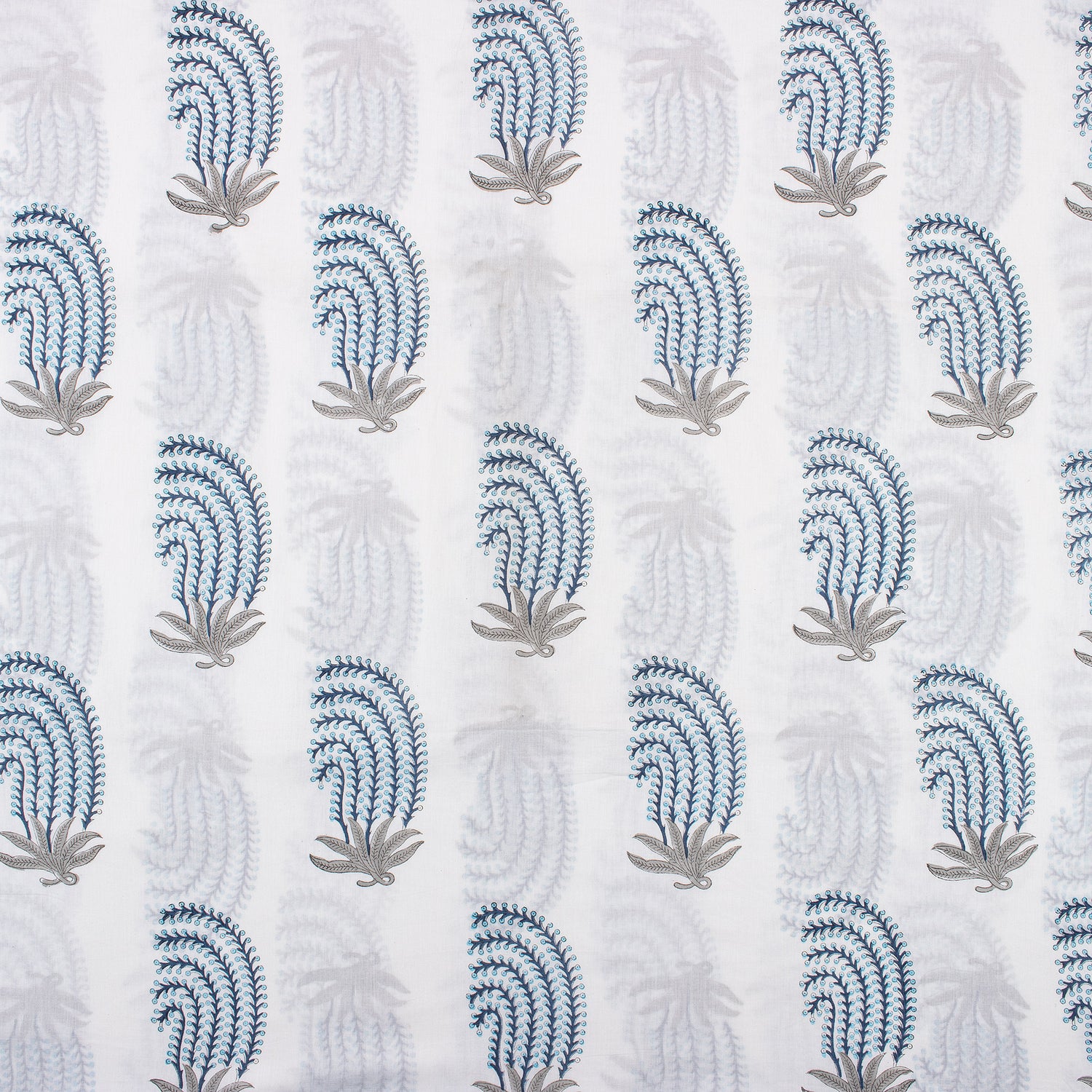 Blue Leaf Hand Block Printed Pure Cotton Fabric Online