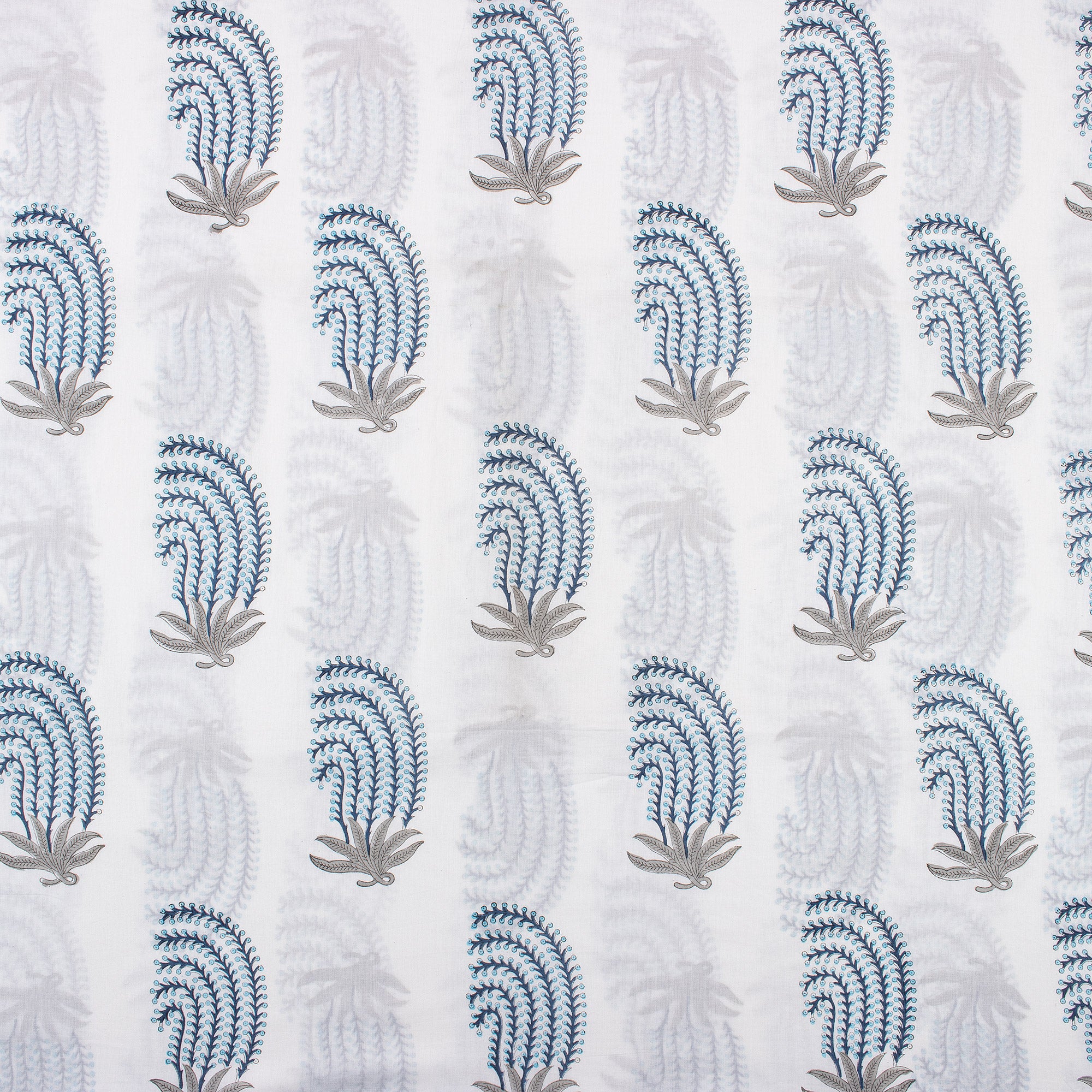 Blue Leaf Hand Block Printed Pure Cotton Fabric Online