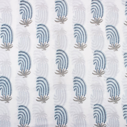 Blue Leaf Hand Block Printed Pure Cotton Fabric Online