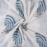 Blue Leaf Hand Block Printed Pure Cotton Fabric Online