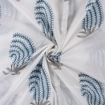 Blue Leaf Hand Block Printed Pure Cotton Fabric Online