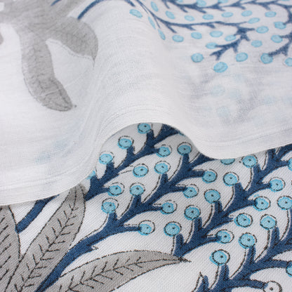 Blue Leaf Hand Block Printed Pure Cotton Fabric Online