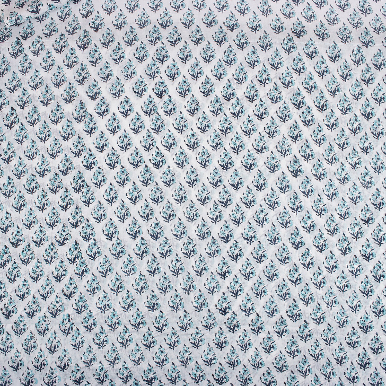 Indian Blue Floral Hand Block Printed Fabric for Dress Material