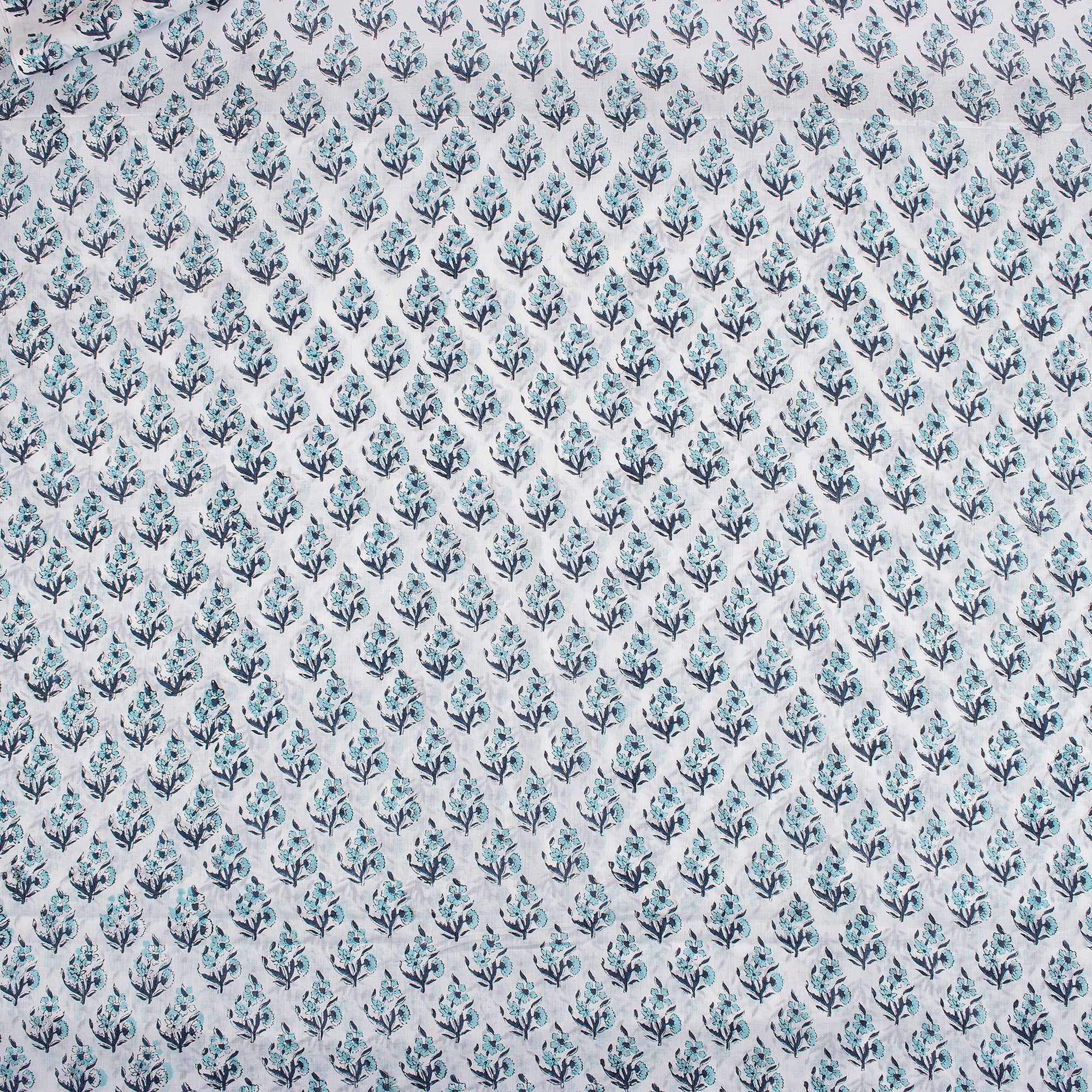 Indian Blue Floral Hand Block Printed Fabric for Dress Material