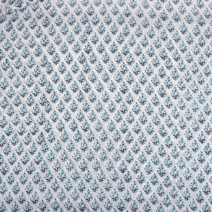 Indian Blue Floral Hand Block Printed Fabric for Dress Material