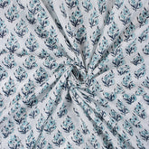 Indian Blue Floral Hand Block Printed Fabric for Dress Material