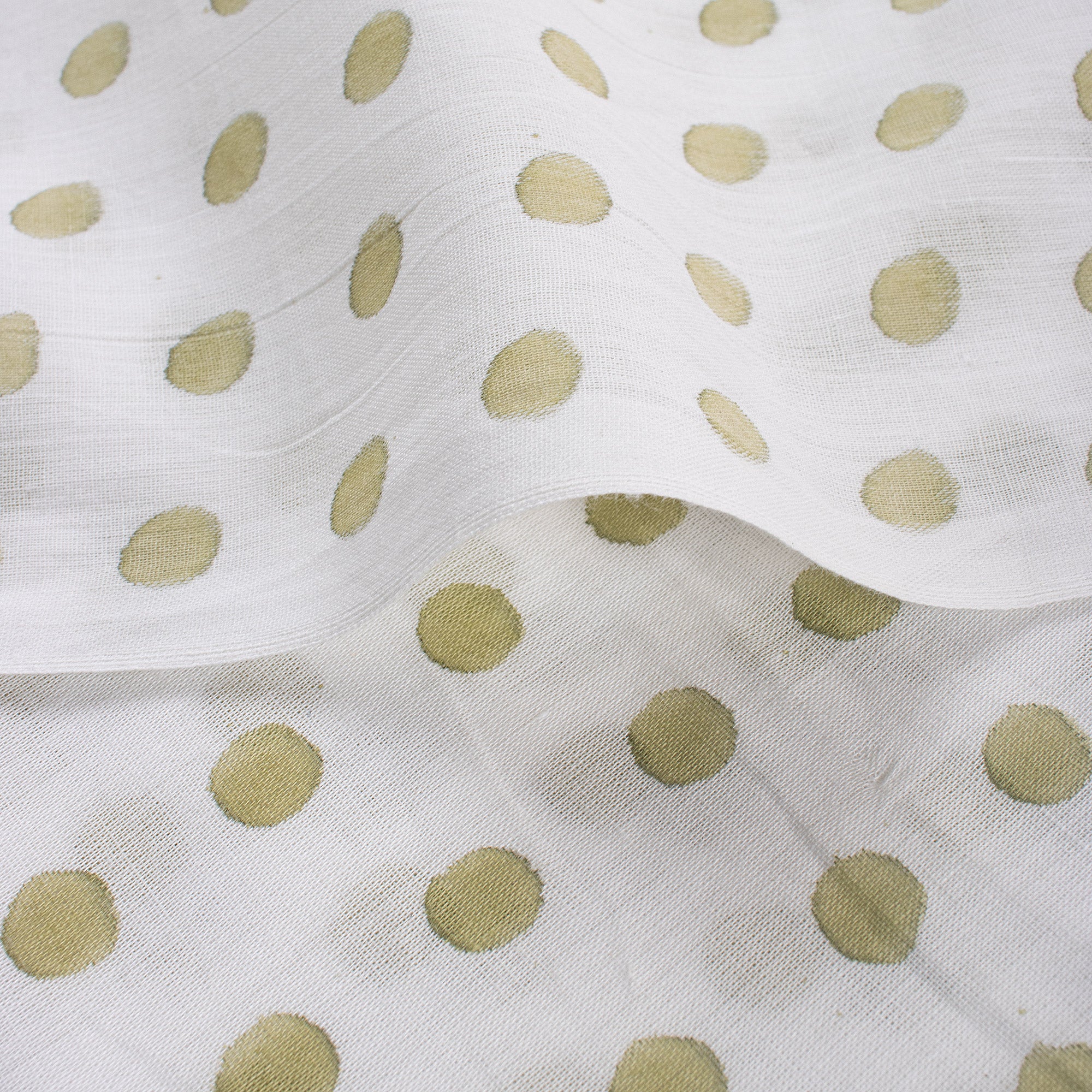 Green Hand Block Printed Polka Dots Fabric Online