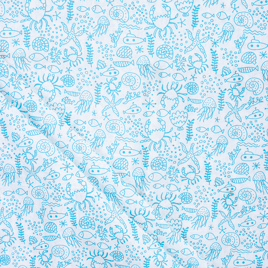 Fish Hand Block Print Fabric for Dress Material