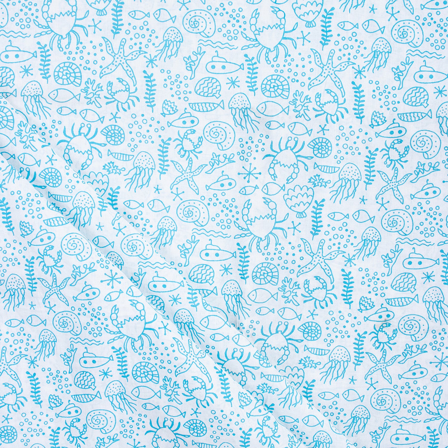 Fish Hand Block Print Fabric for Dress Material