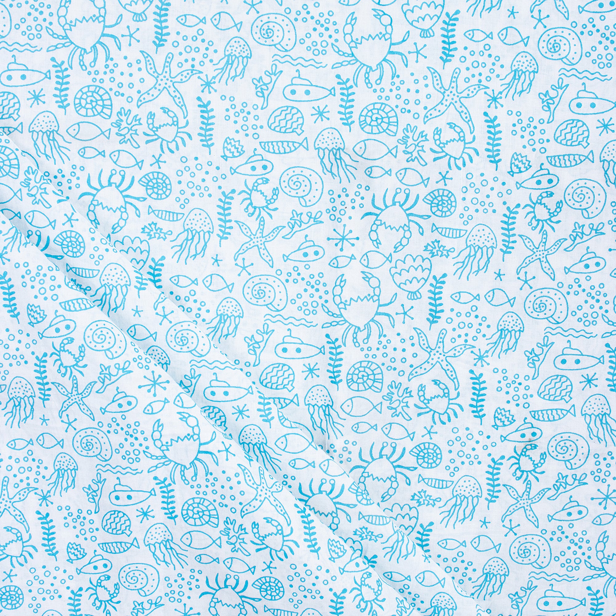 Fish Hand Block Print Fabric for Dress Material