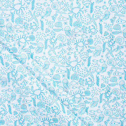 Fish Hand Block Print Fabric for Dress Material