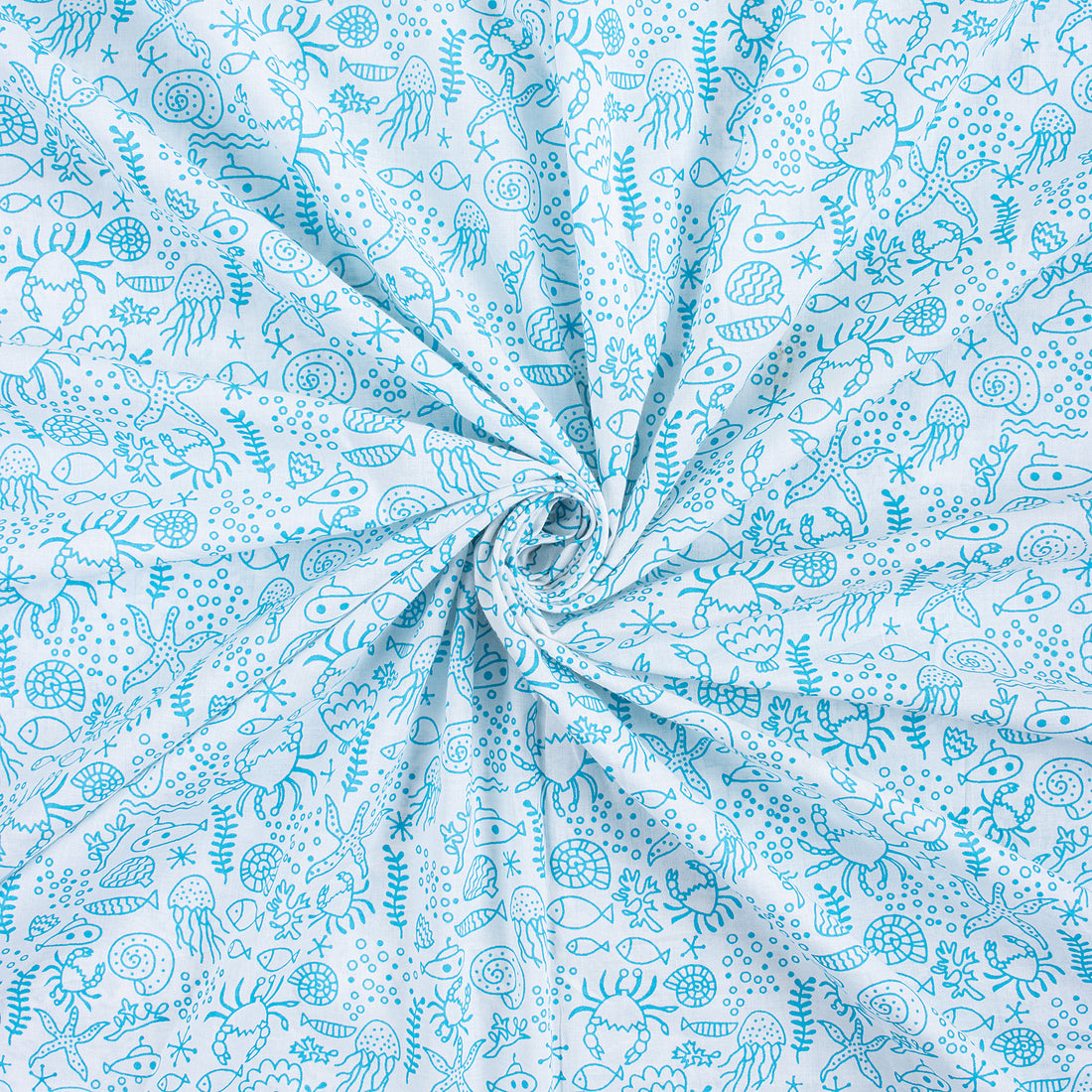 Fish Hand Block Print Fabric for Dress Material