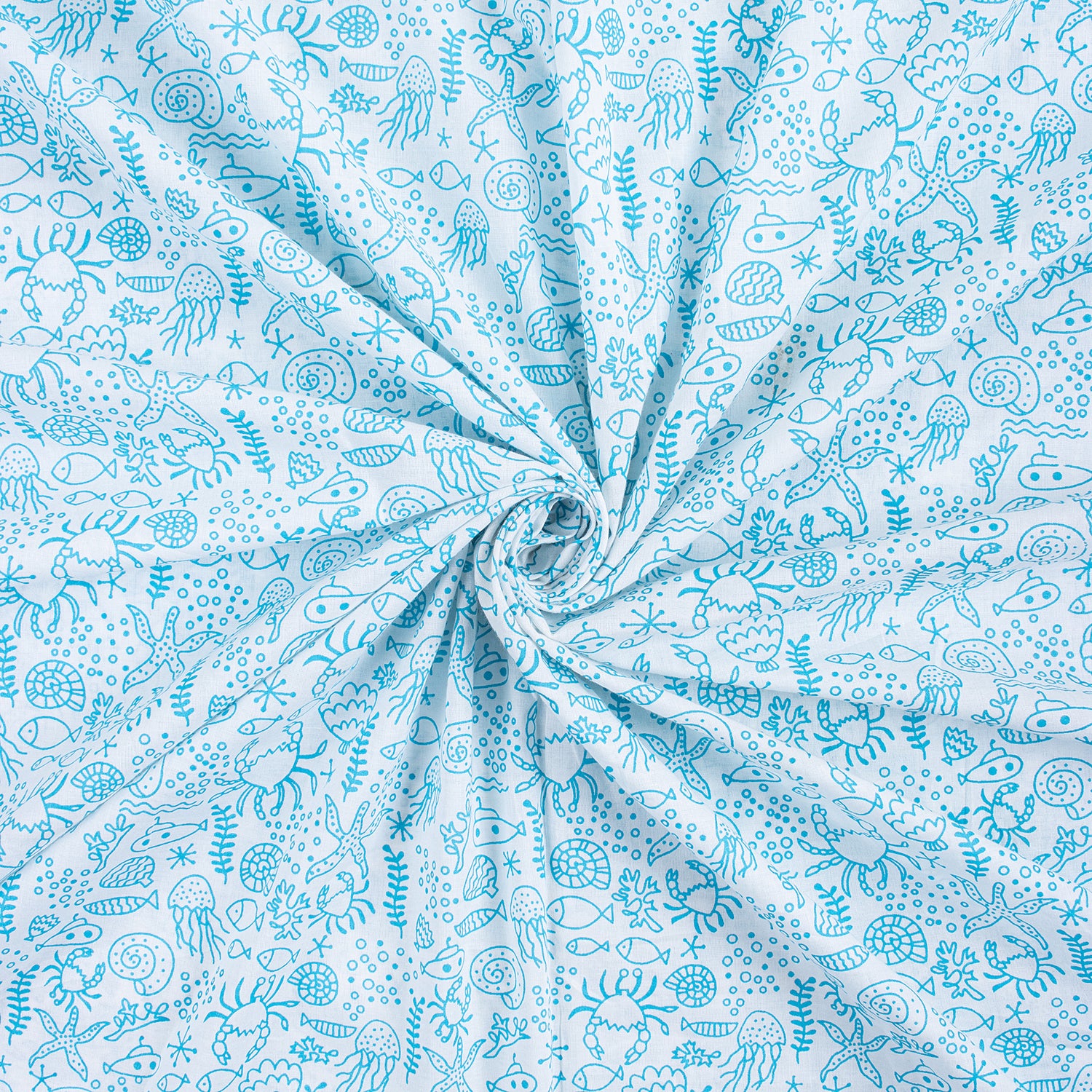 Fish Hand Block Print Fabric for Dress Material