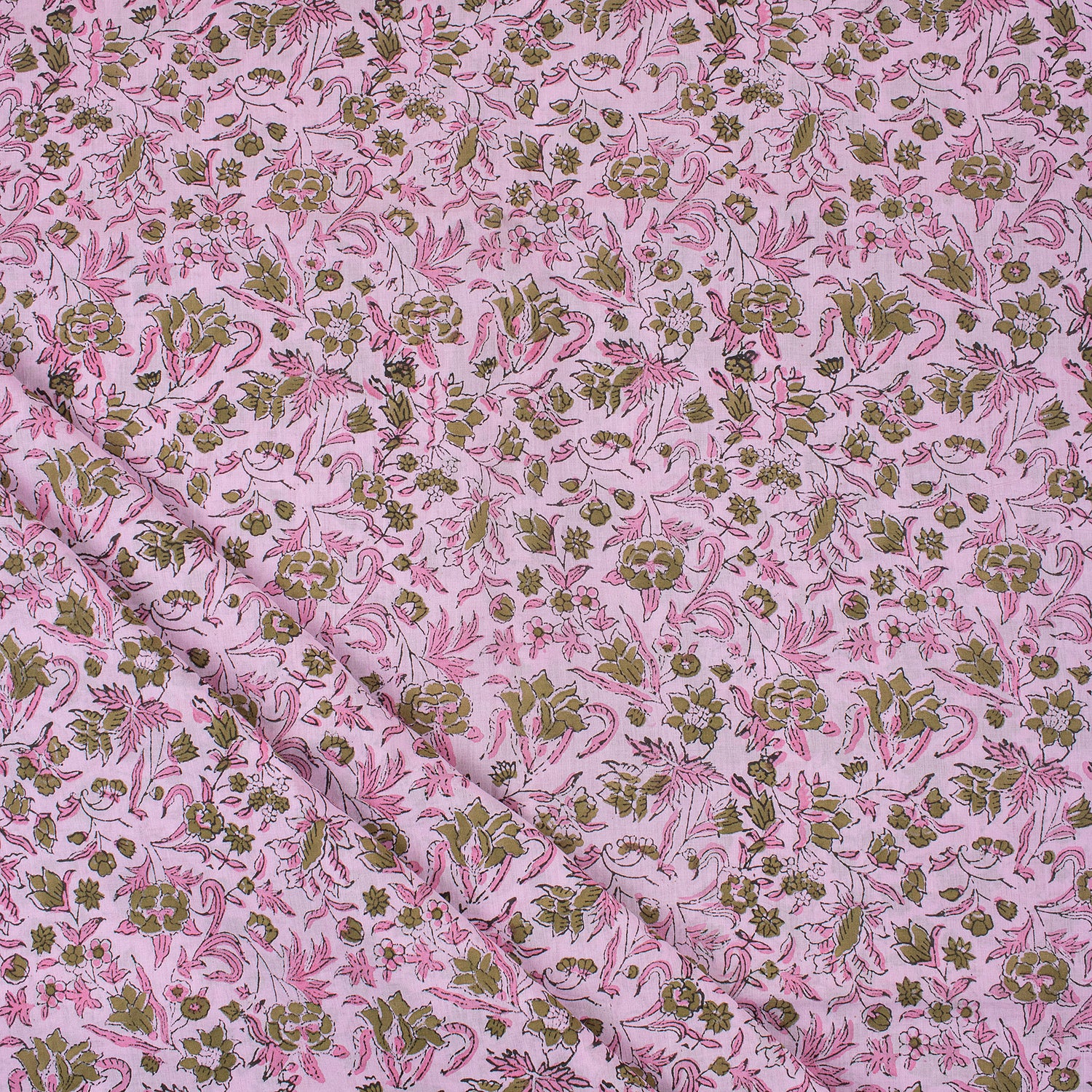 Pink Floral Premium Hand Block Printed Cotton Fabric