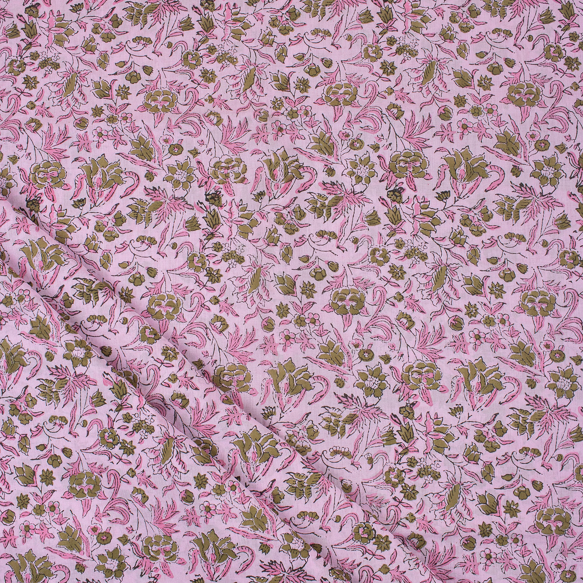 Pink Floral Premium Hand Block Printed Cotton Fabric